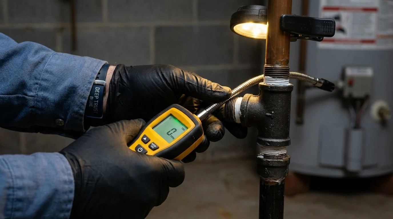 Gas leak detection with electronic sniffer by Johns Plumbing LLC in Bude